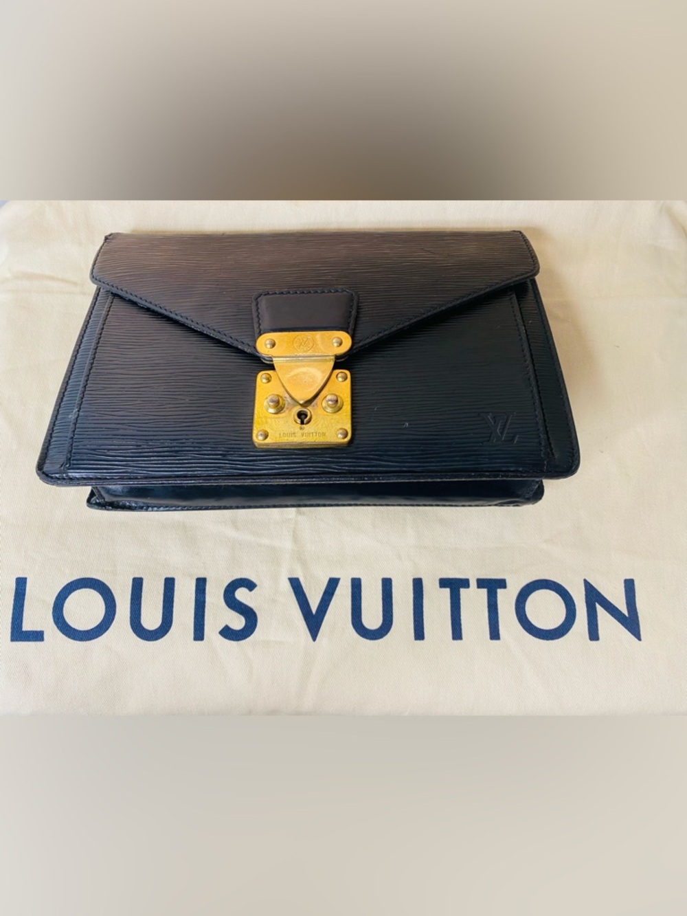 Louis Vuitton Black Epi Leather Clutch with Gold Hardware